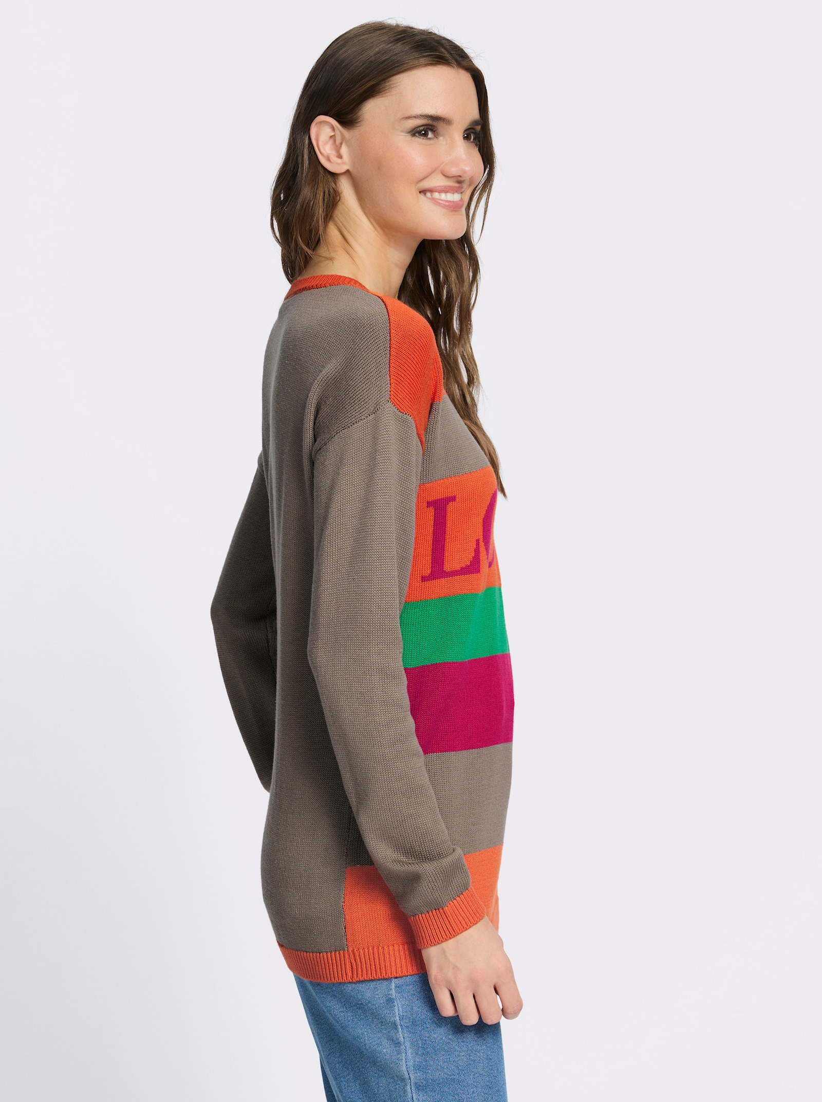 Longpullover mit Blockstreifen - taupe-orange-gestreift