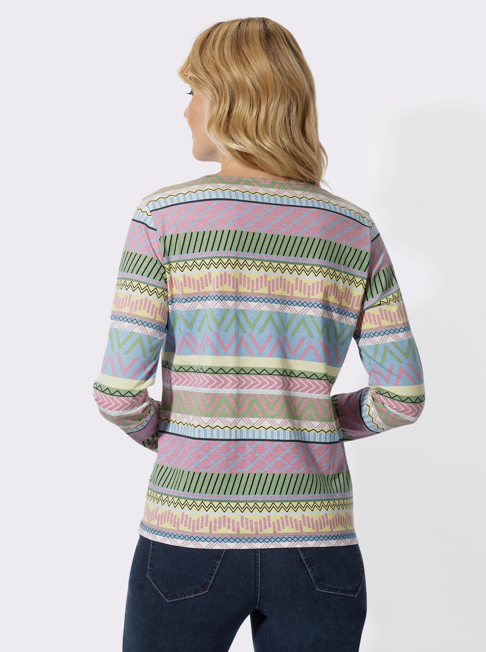 Langarmshirt mit Muster-Mix in Streifen-Optik - himmelblau-altrosa-bedruckt