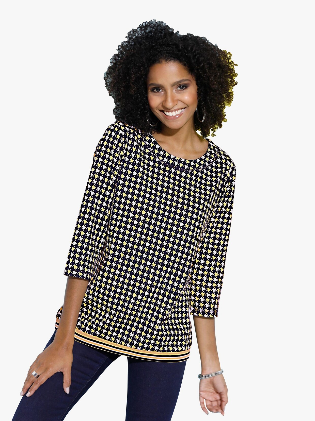 Shirt met 3/4-mouw - geel/zwart gedessineerd