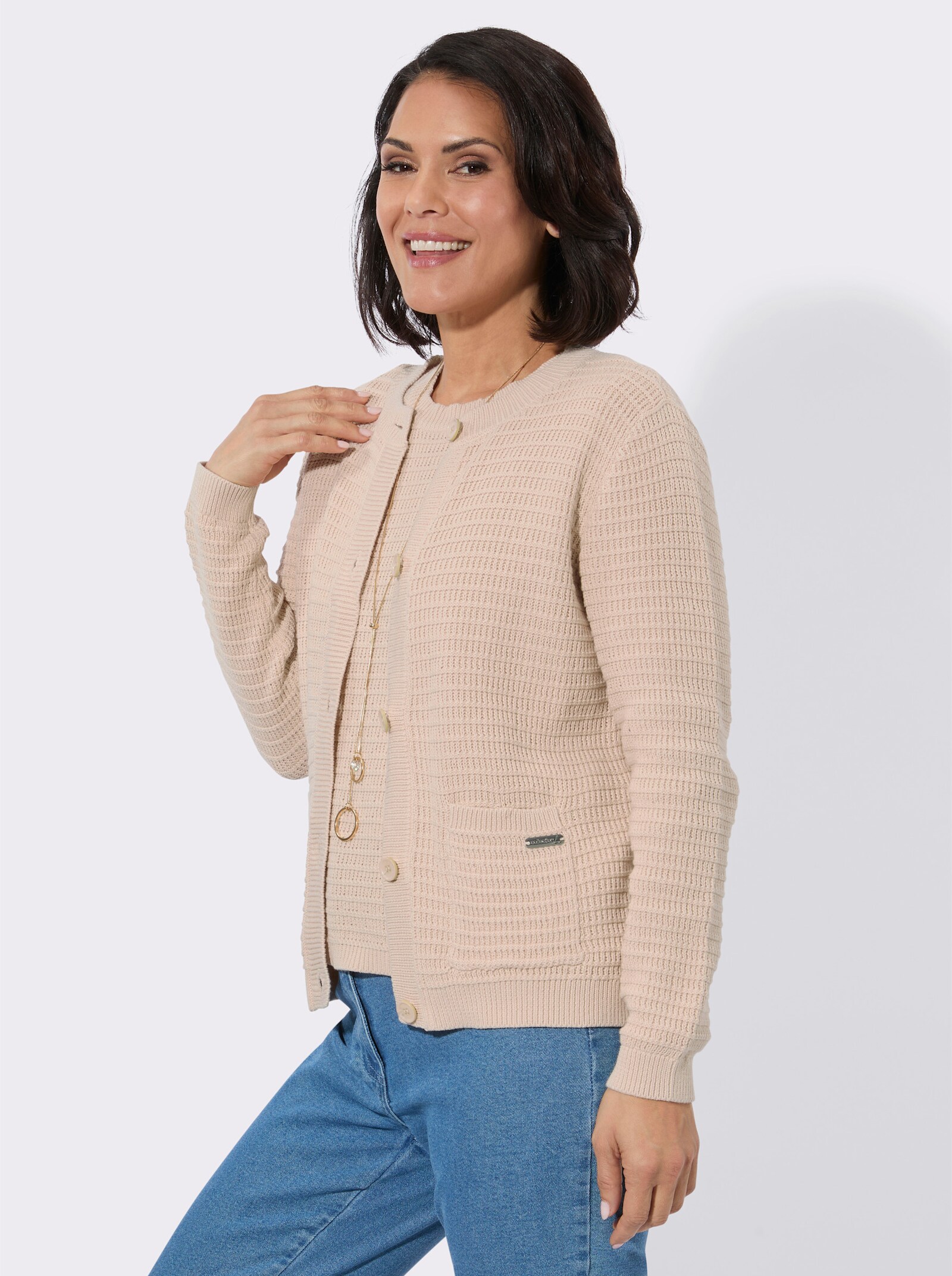 Twin-Set mit gerippten Abschlüssen - elfenbein