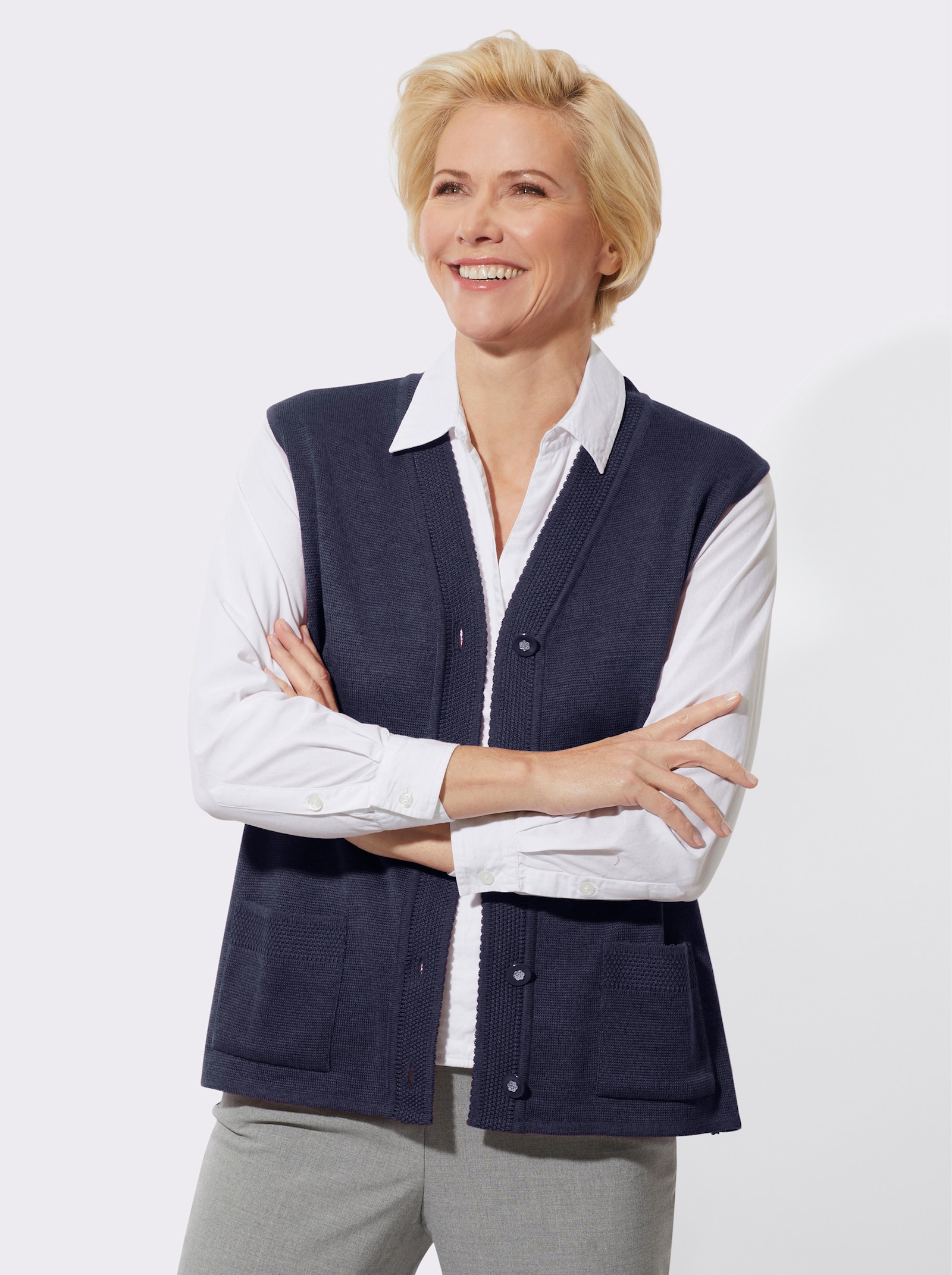 Mouwloos vest met merinowol - marine