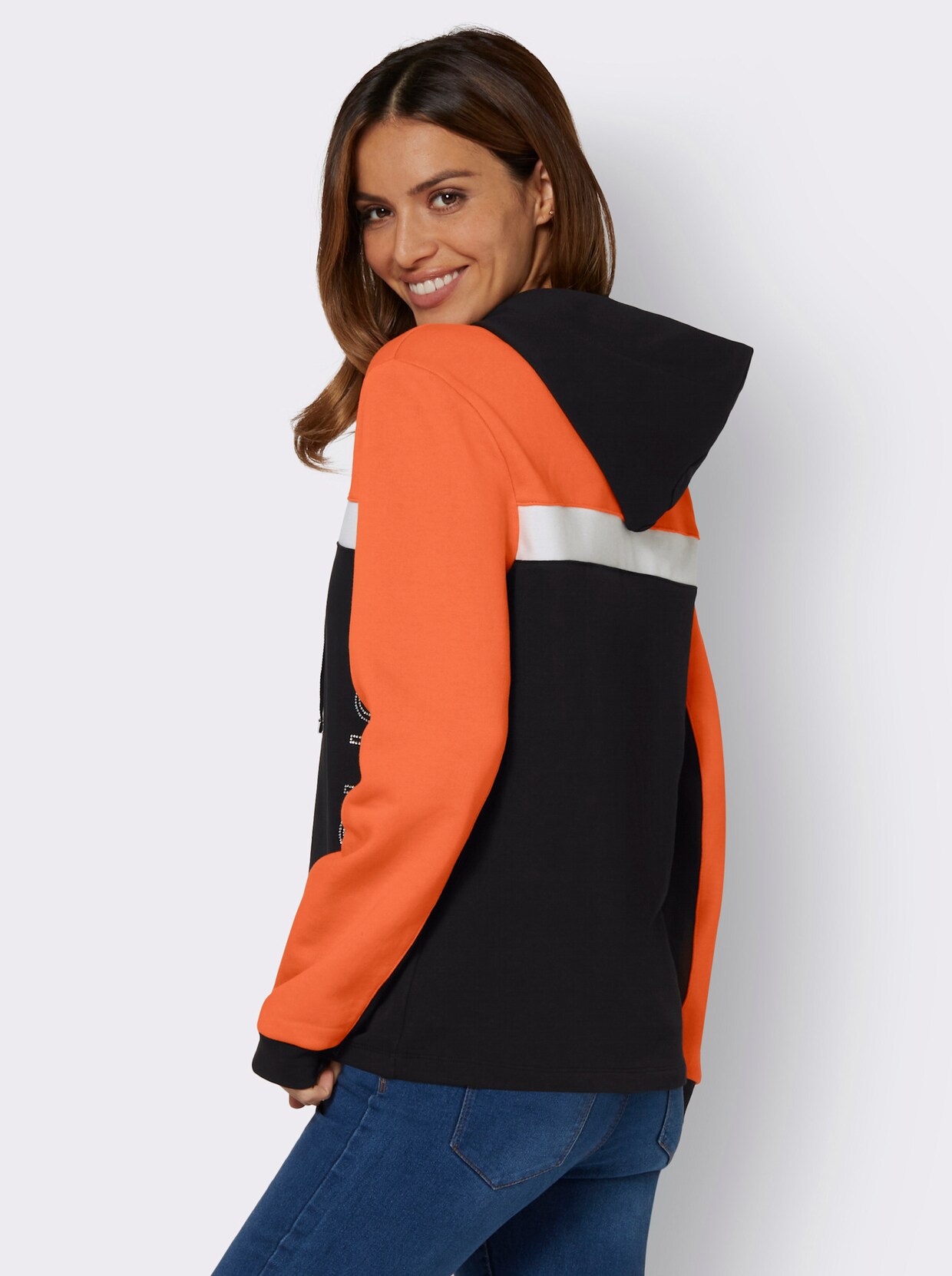 Sweatshirt - zwart/oranje gedessineerd