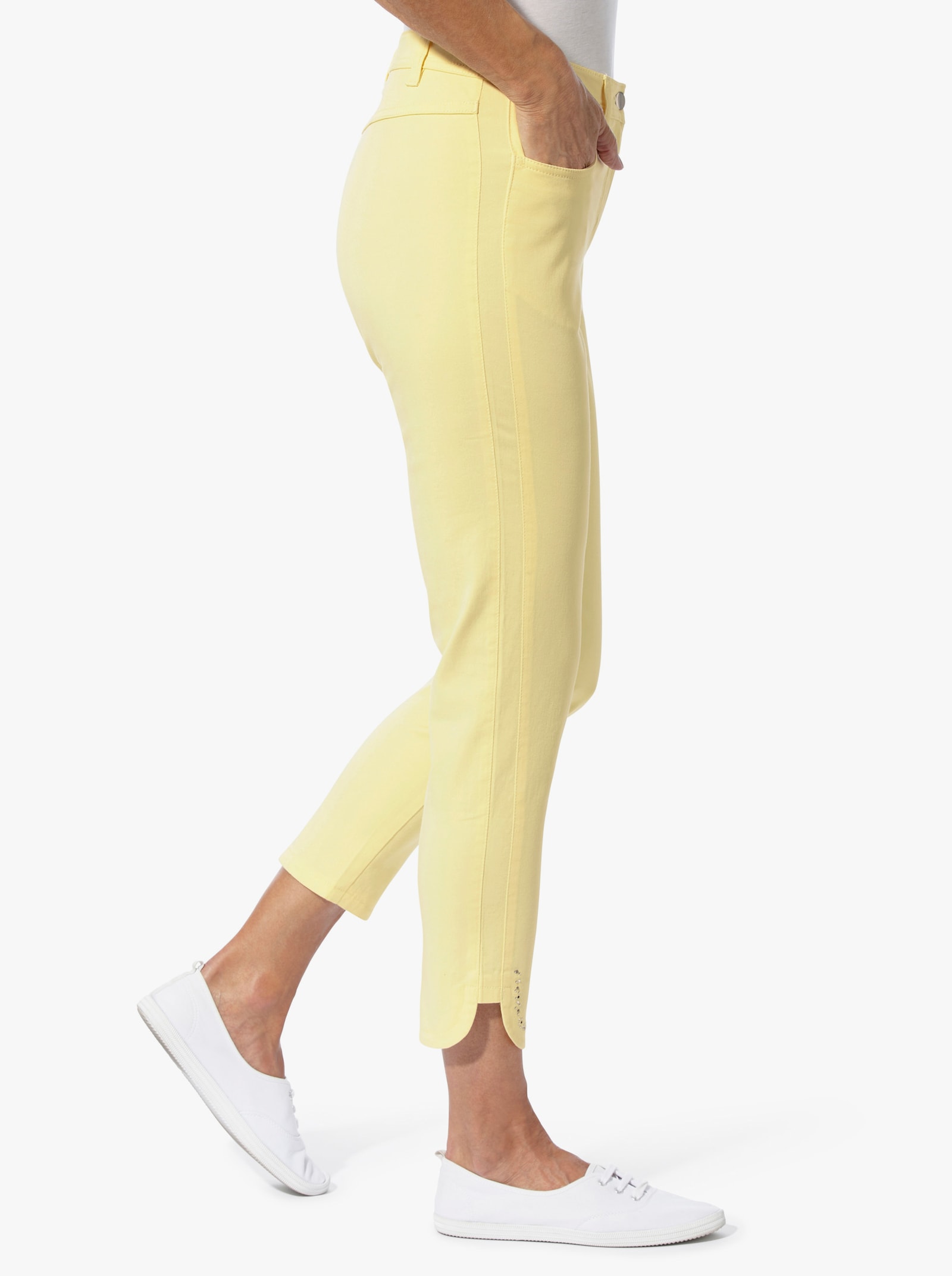 7/8-Jeans mit Glitzersteinchen - zitrone