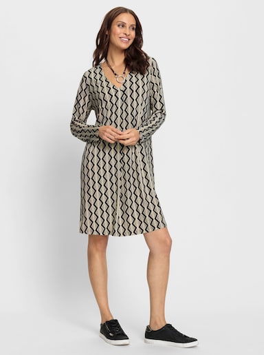 Druckkleid in A-Linie - sand-schwarz-bedruckt