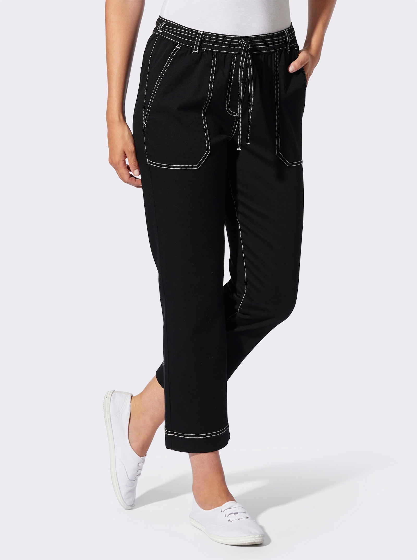 7/8-Jeans Schlupfform, mit Dehnbund - schwarz