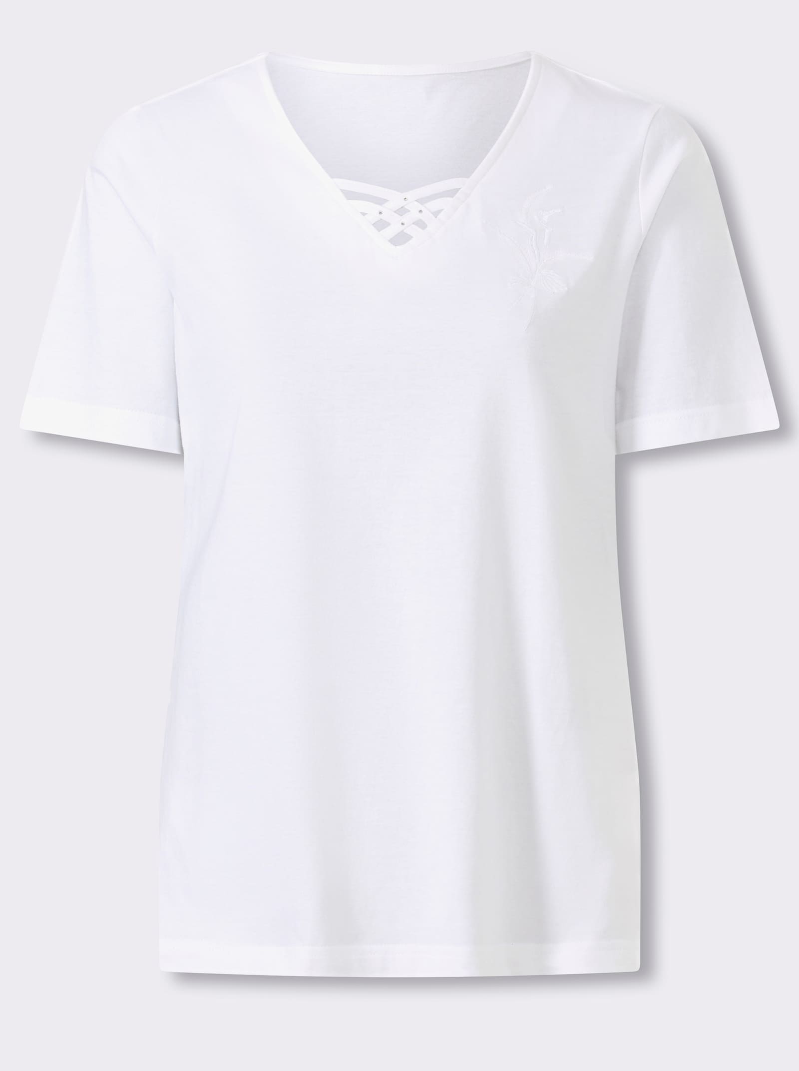 Shirt met korte mouwen en bloemenborduursel - wit