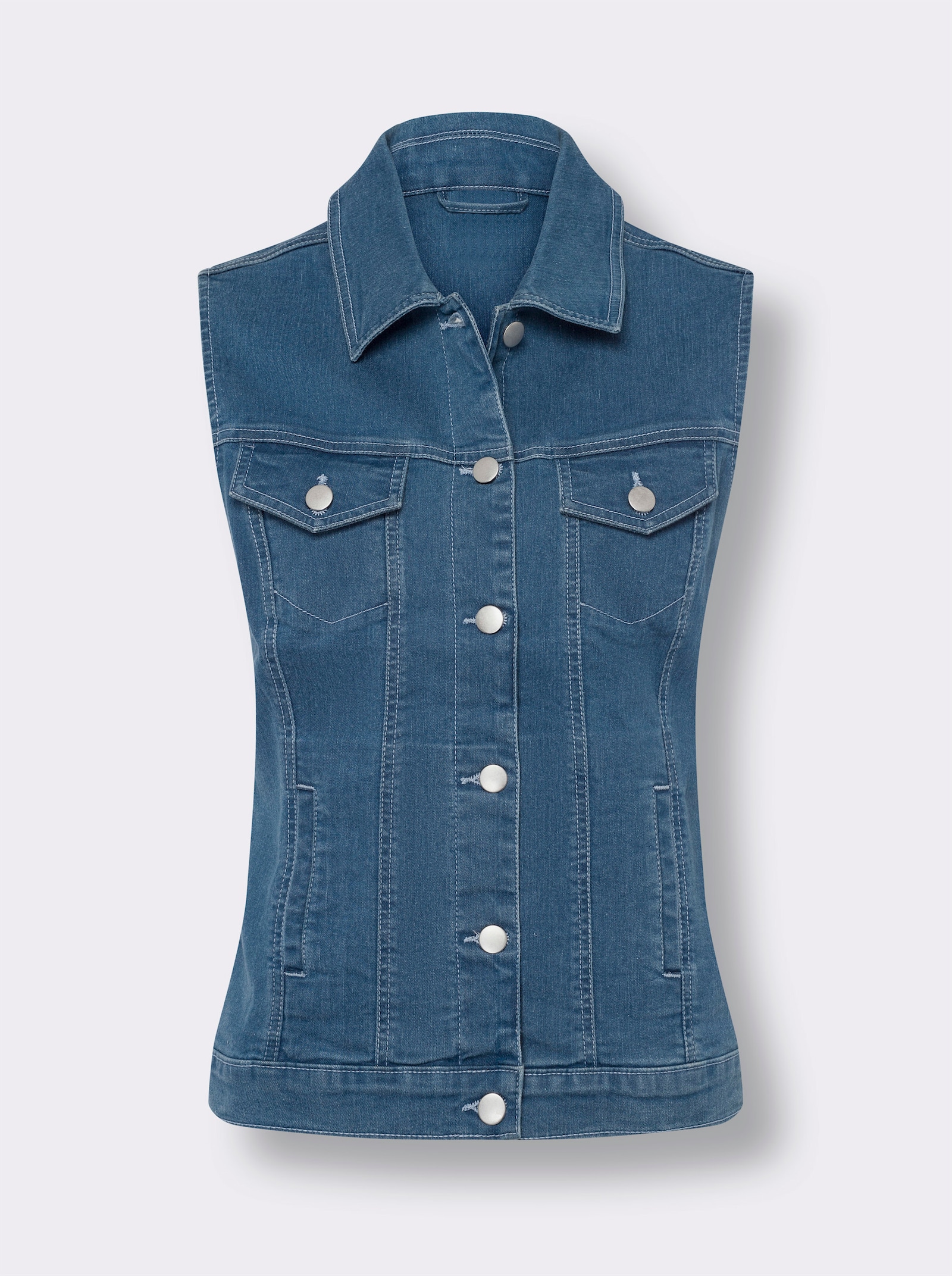 Jeansgilet met opgestikte klepzakken - blue-bleached