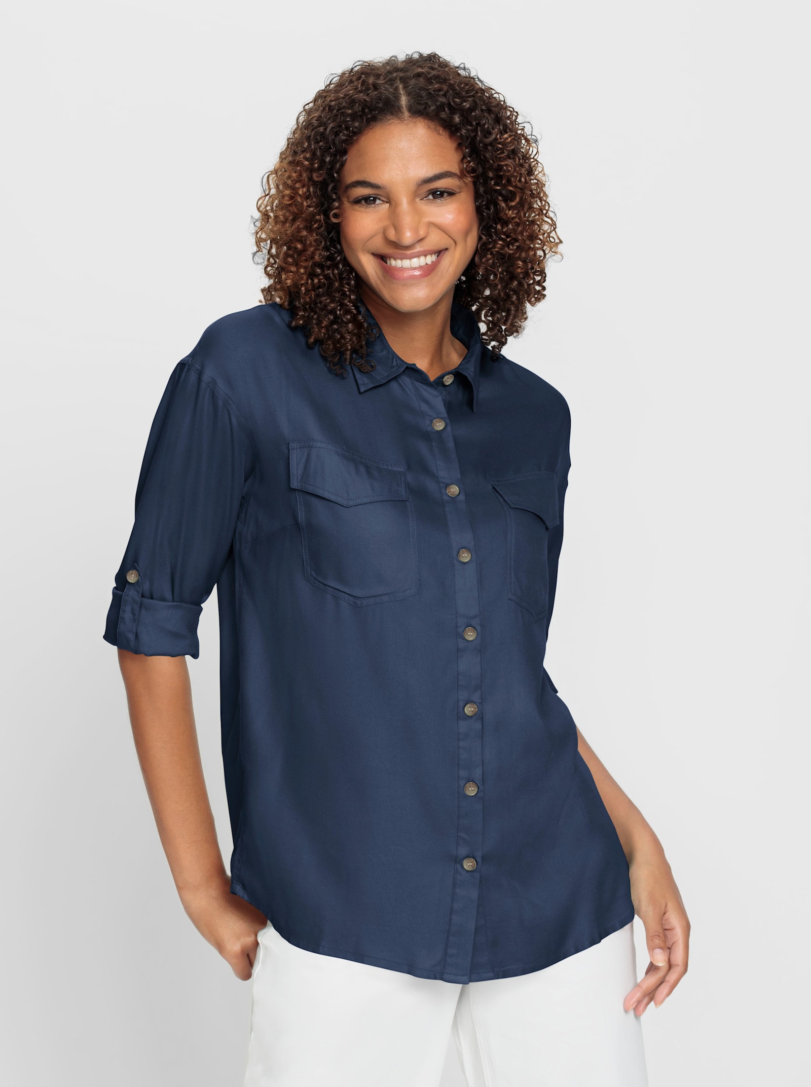 Hemdbluse aus reiner Viskose - dunkelblau