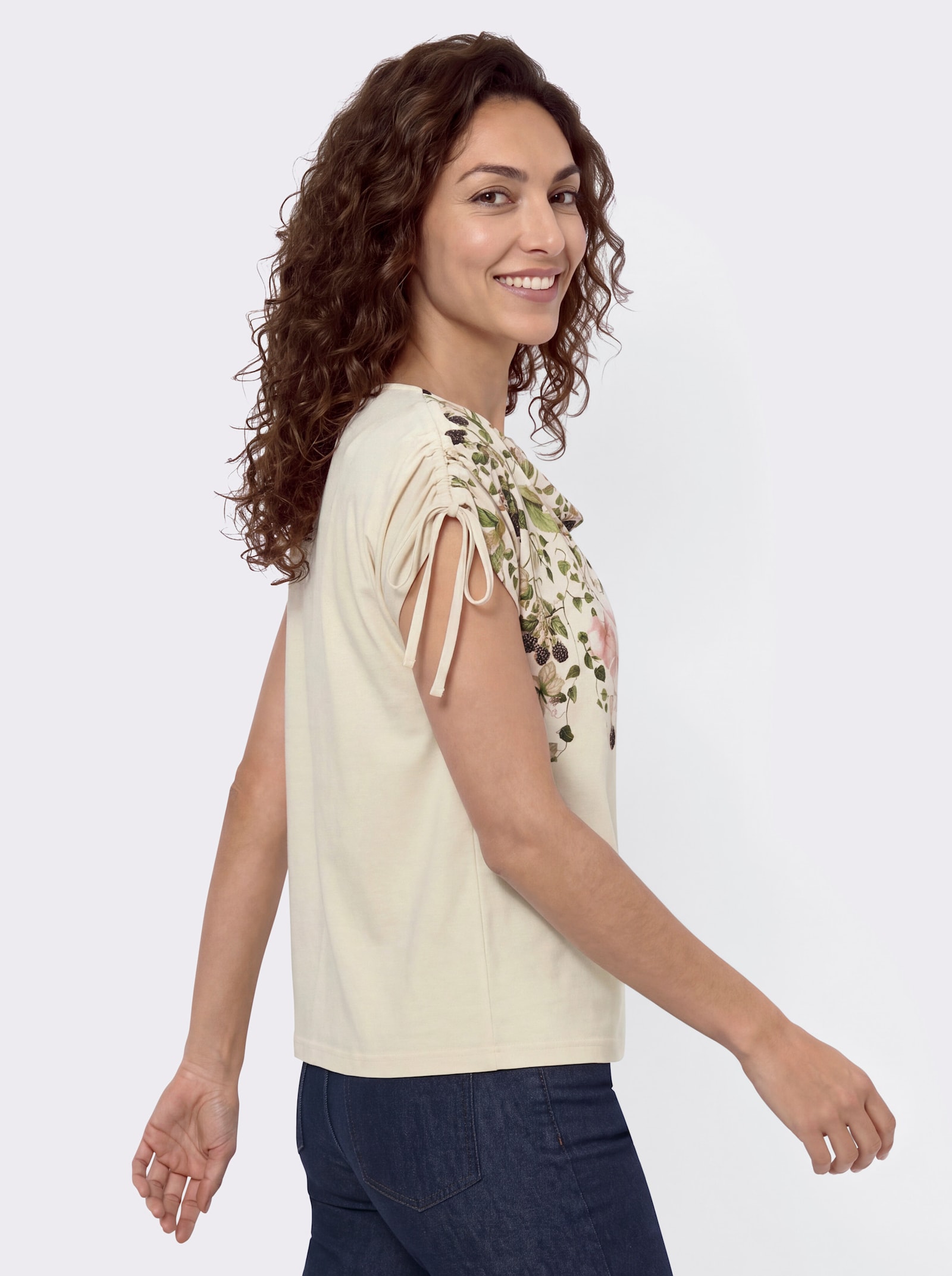 Shirt mit Blätter-Druck - champagner-schilf-bedruckt