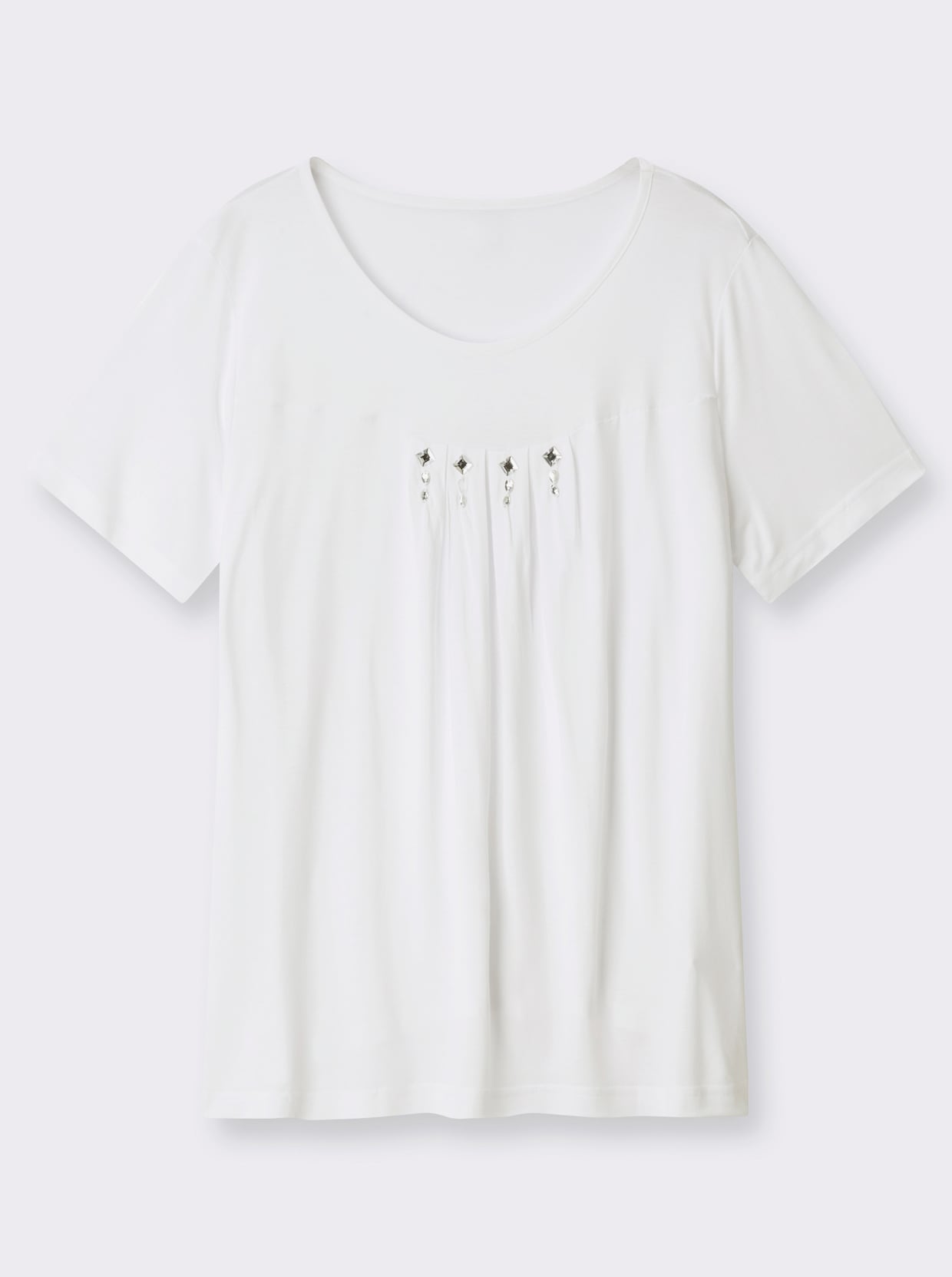 Kurzarmshirt mit Ziersteinchen, reine Viskose - weiß