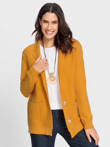 Strickjacke mit Ripp-Muster vorne - ocker