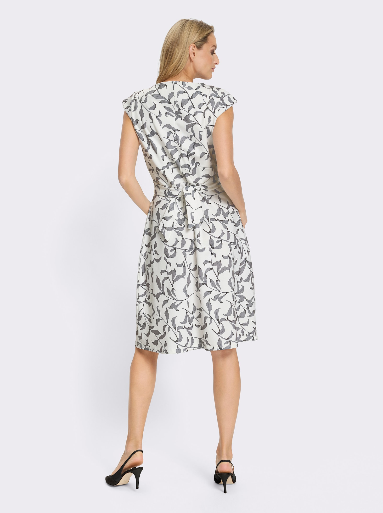 heine Kokerjurk inclusief bindceintuur - ecru/zwart geprint