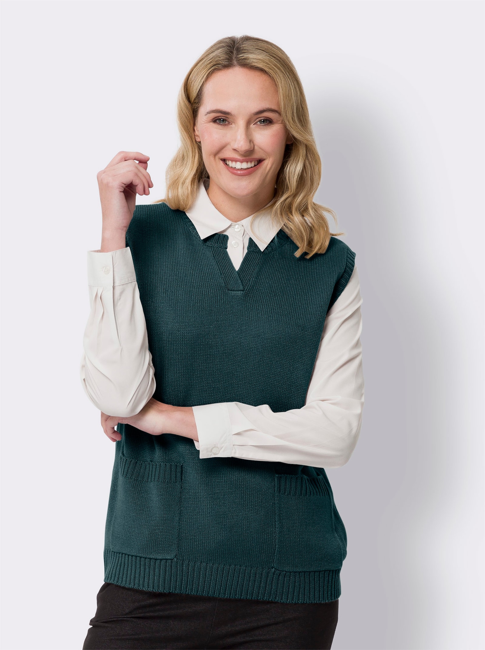 Slipover med påsydda fickor - petrol