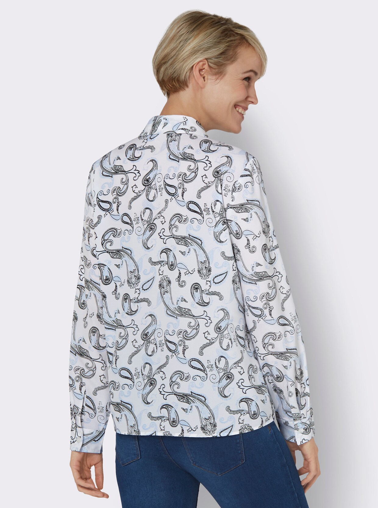 Klassische Bluse - hellblau-gemustert