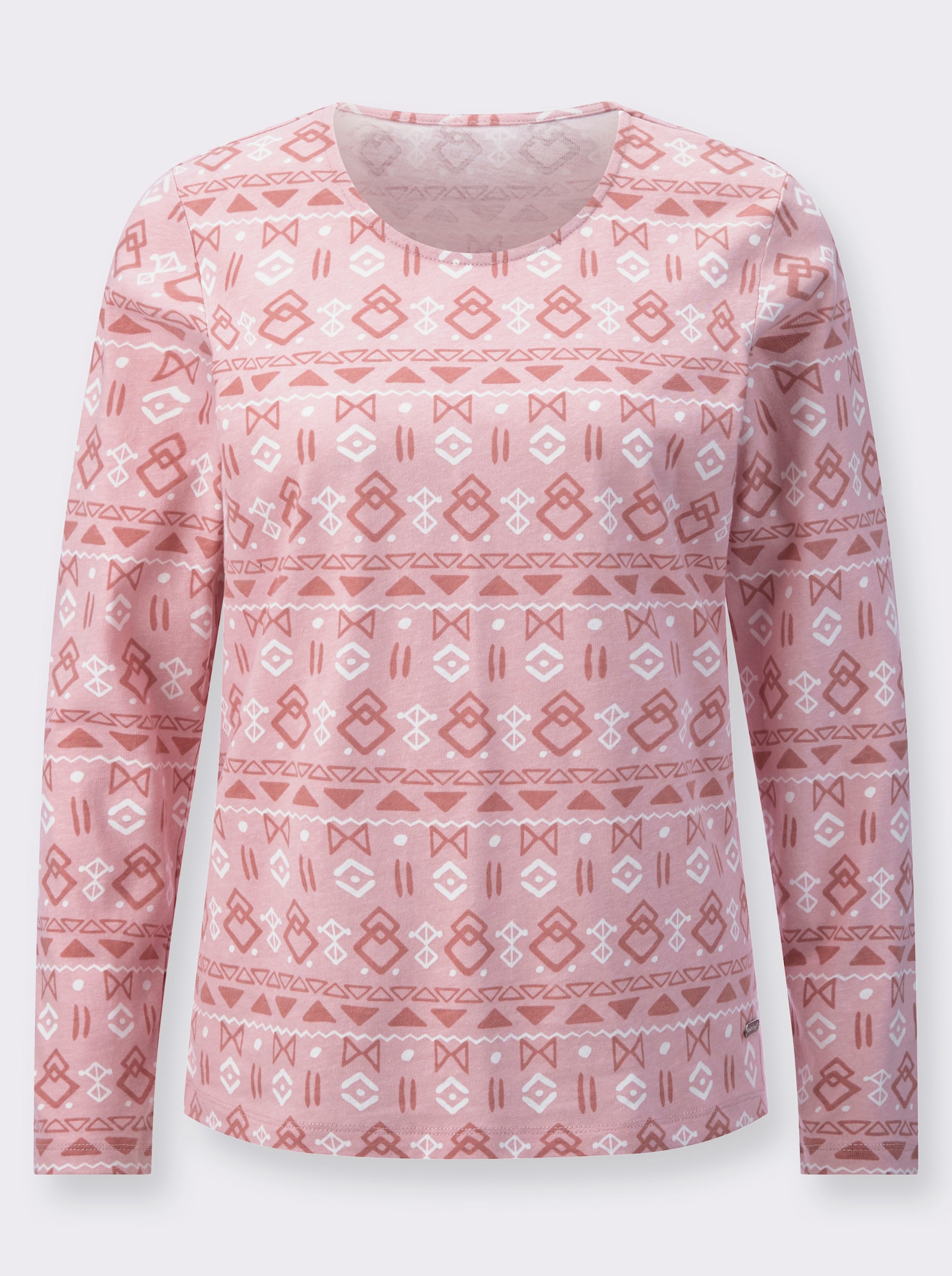 Shirt met print en afgebiesde ronde hals - hortensia bedrukt