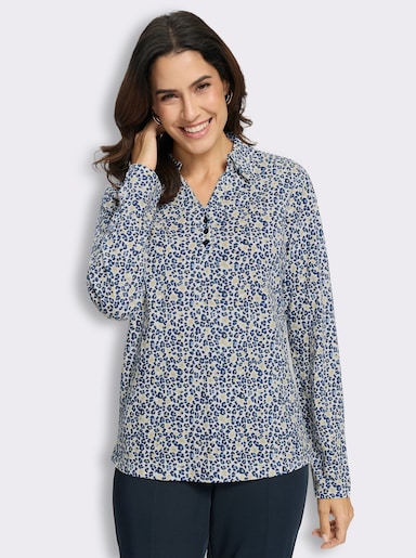 Print-Shirt mit offenem Hemdkragen - dunkelblau-vanille-bedruckt