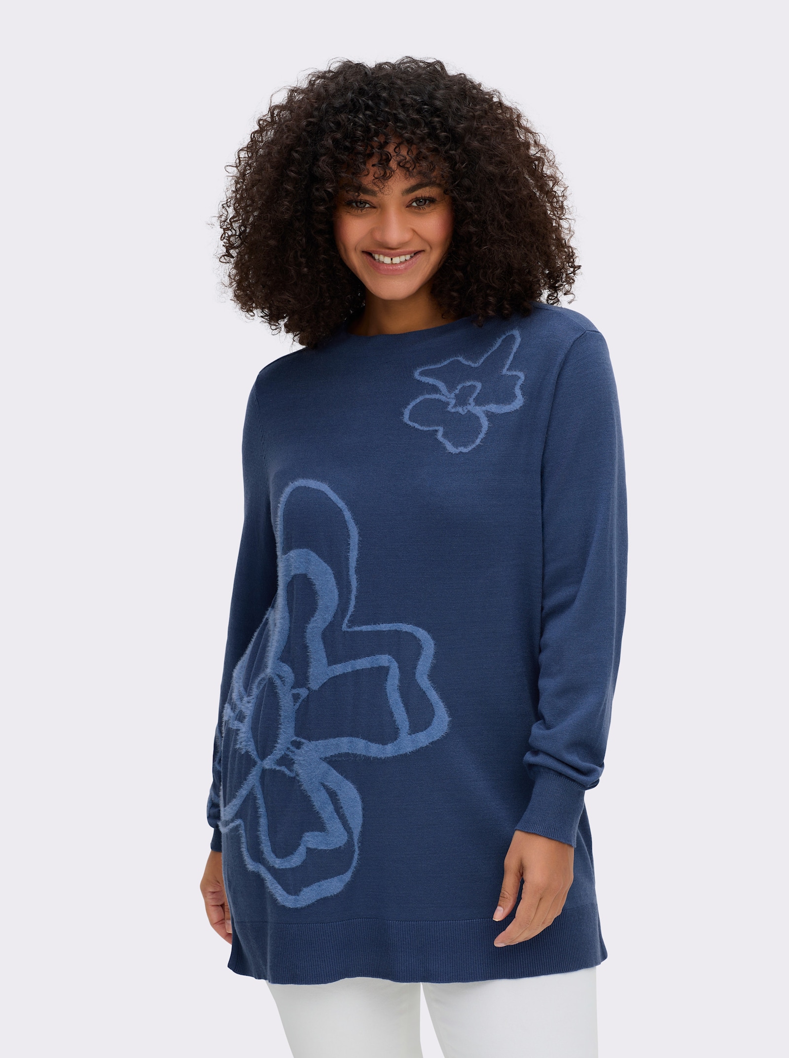 sheego Pullover met intarsiapatroon - jeansblauw gedessineerd