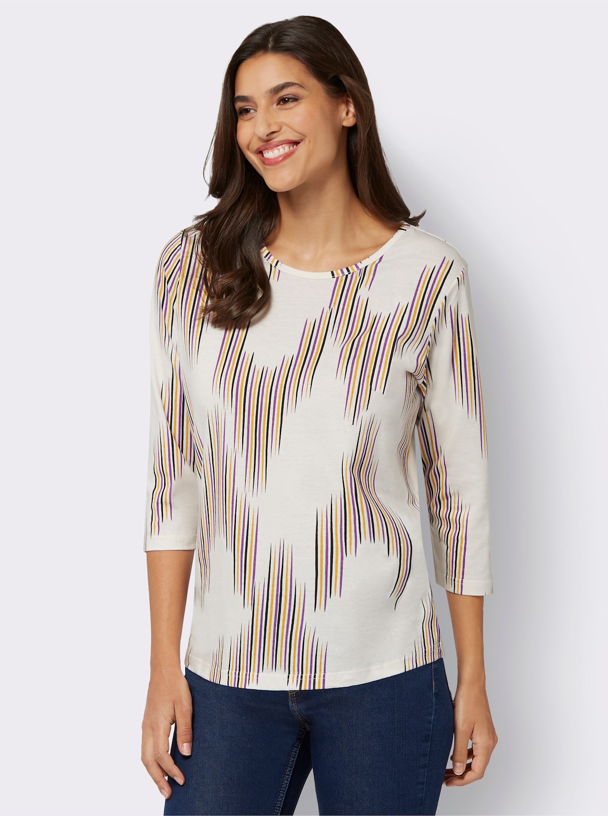 3/4-Arm-Shirt - champagner-lila-bedruckt