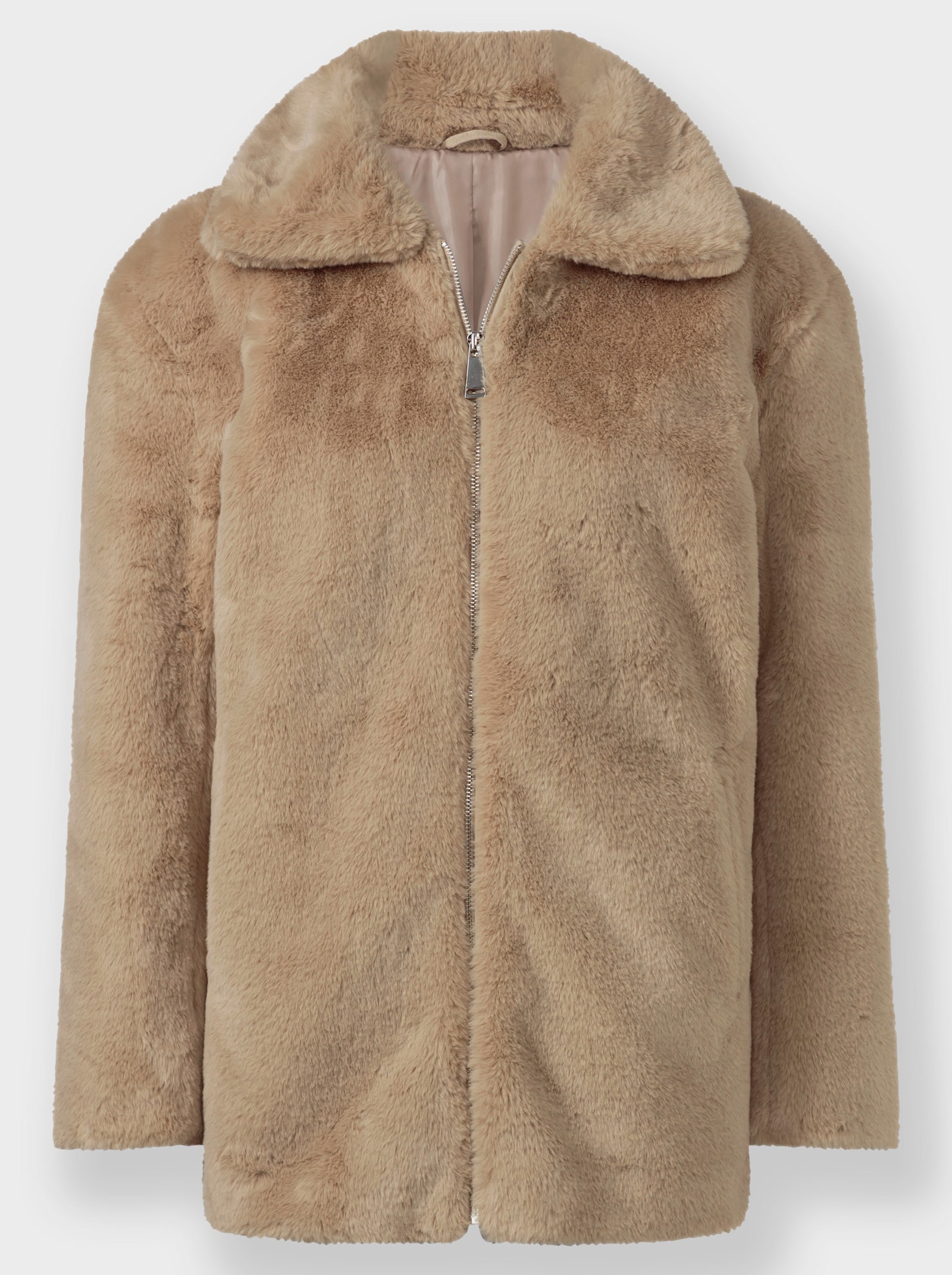 Fellimitatjacke mit Umlegekragen - beige
