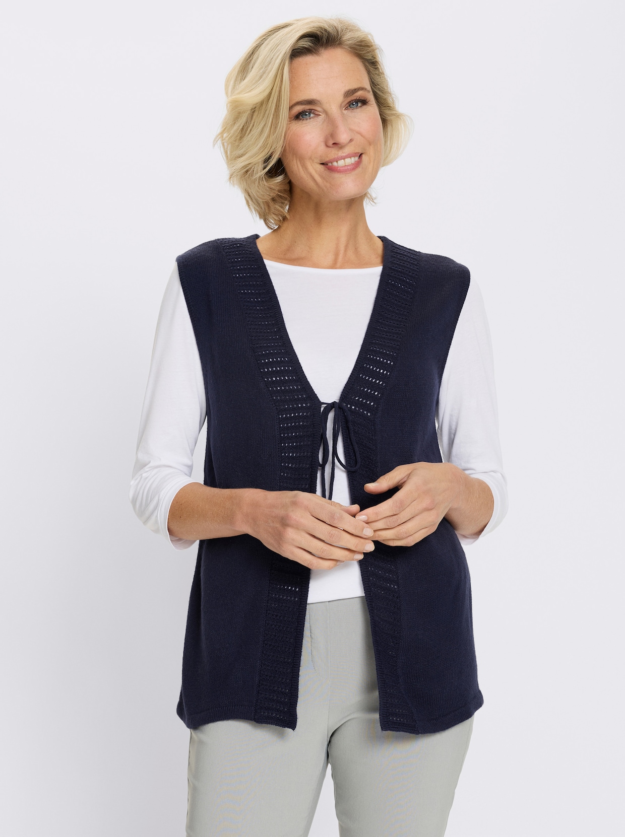 Mouwloos vest met ajourpatroon voor - marine