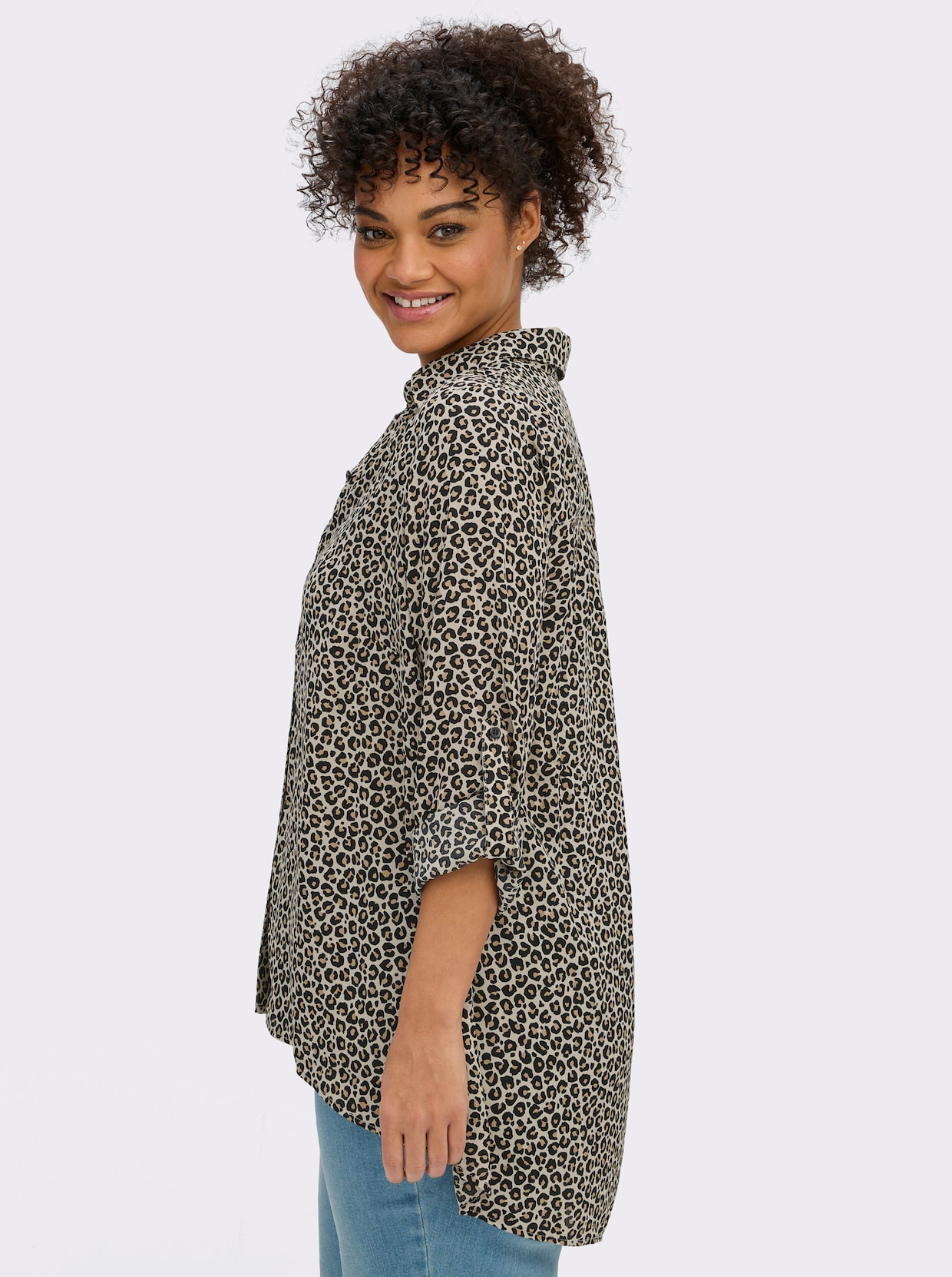 Druckbluse im Animal-Print - schwarz-camel-bedruckt
