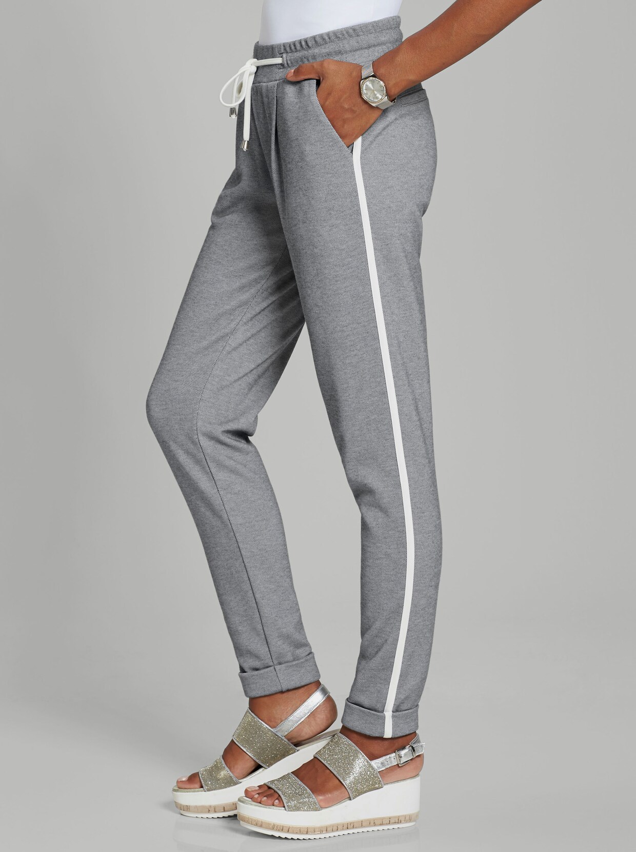 Geweven broek - grijs/wit