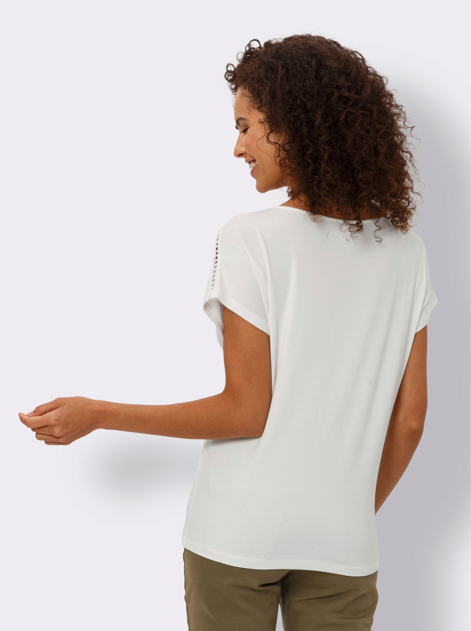 heine Shirt met ronde hals en broderie anglaise - ecru