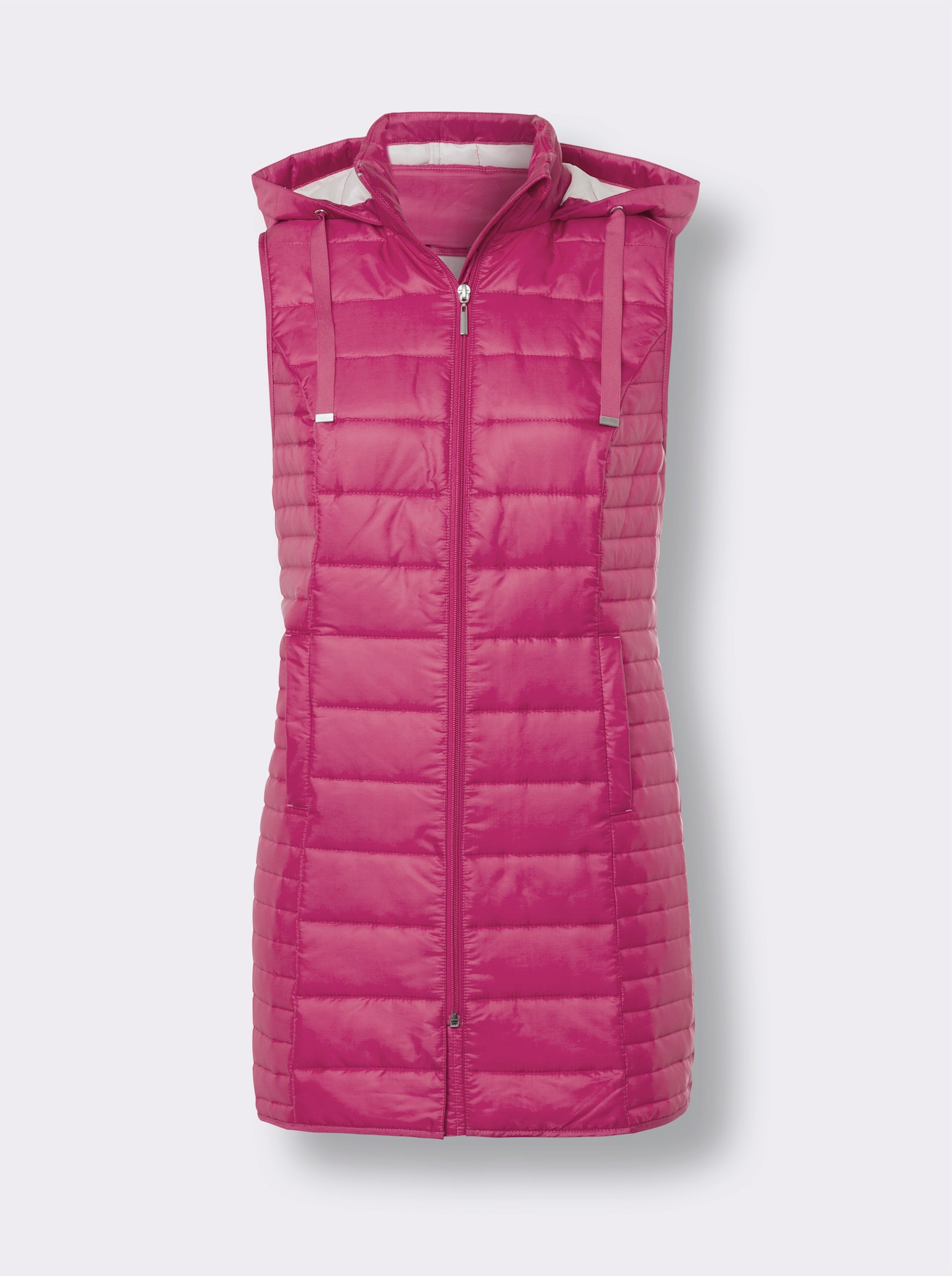 Lange bodywarmer van doorgestikt materiaal - fuchsia
