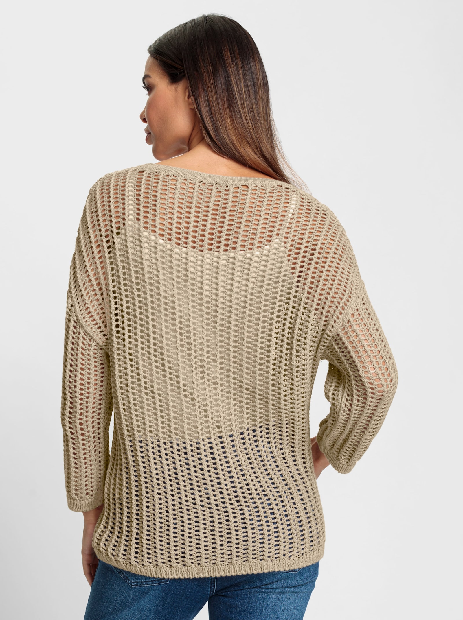 heine 3/4 Arm-Pullover in Ajour-Strick - sand