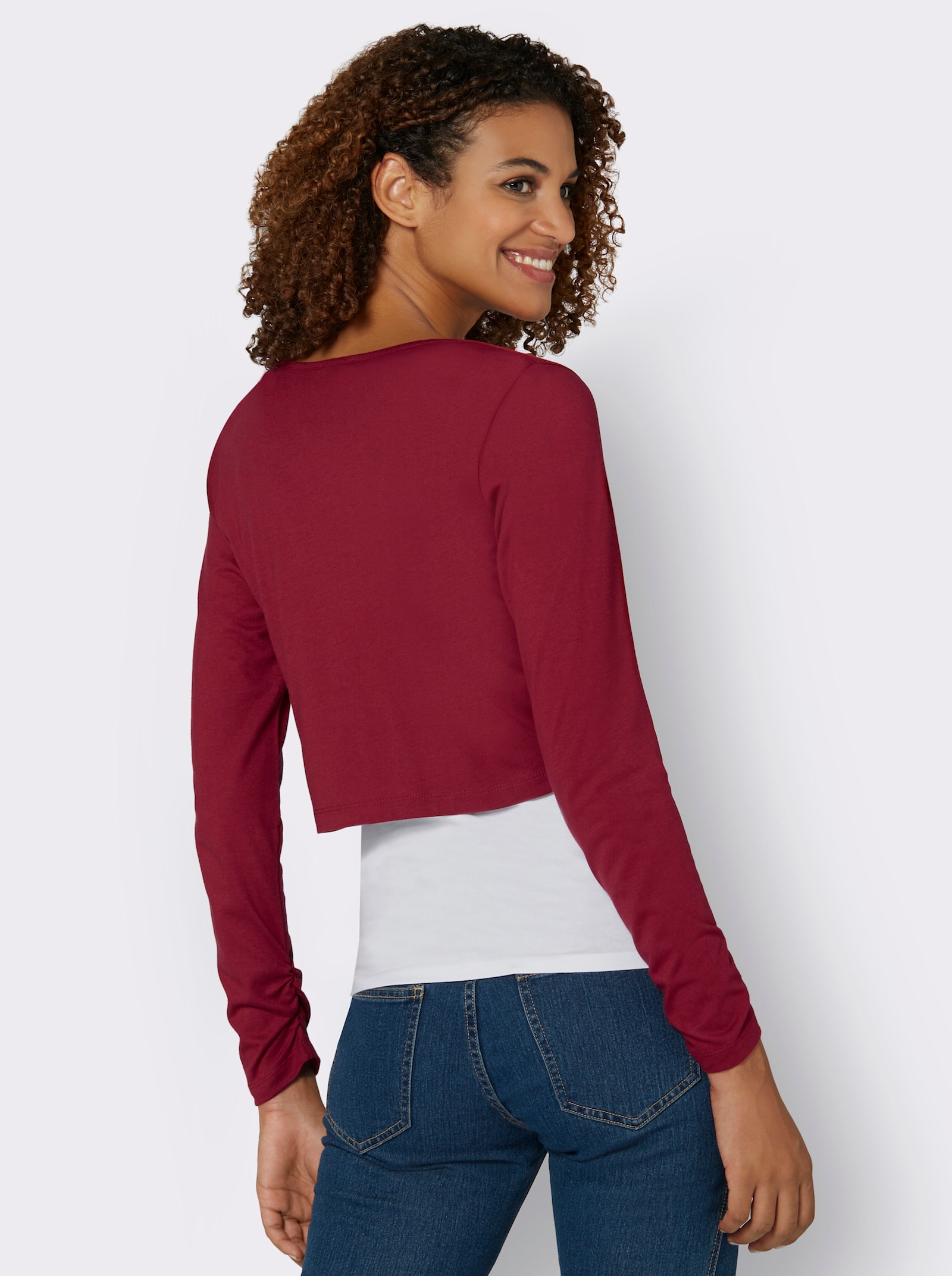 Shirtjacke mit Raffung - kirsche