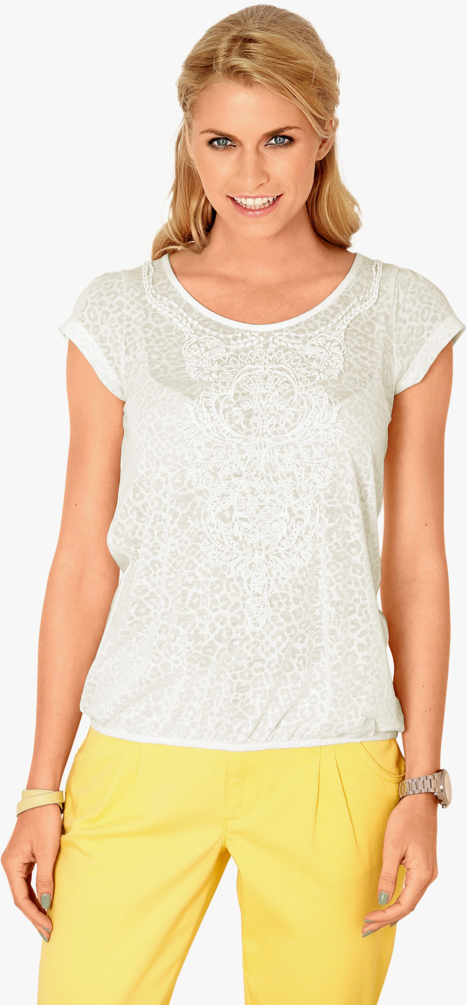 heine Kurzarmshirt mit Transparenz-Effekt - weiß