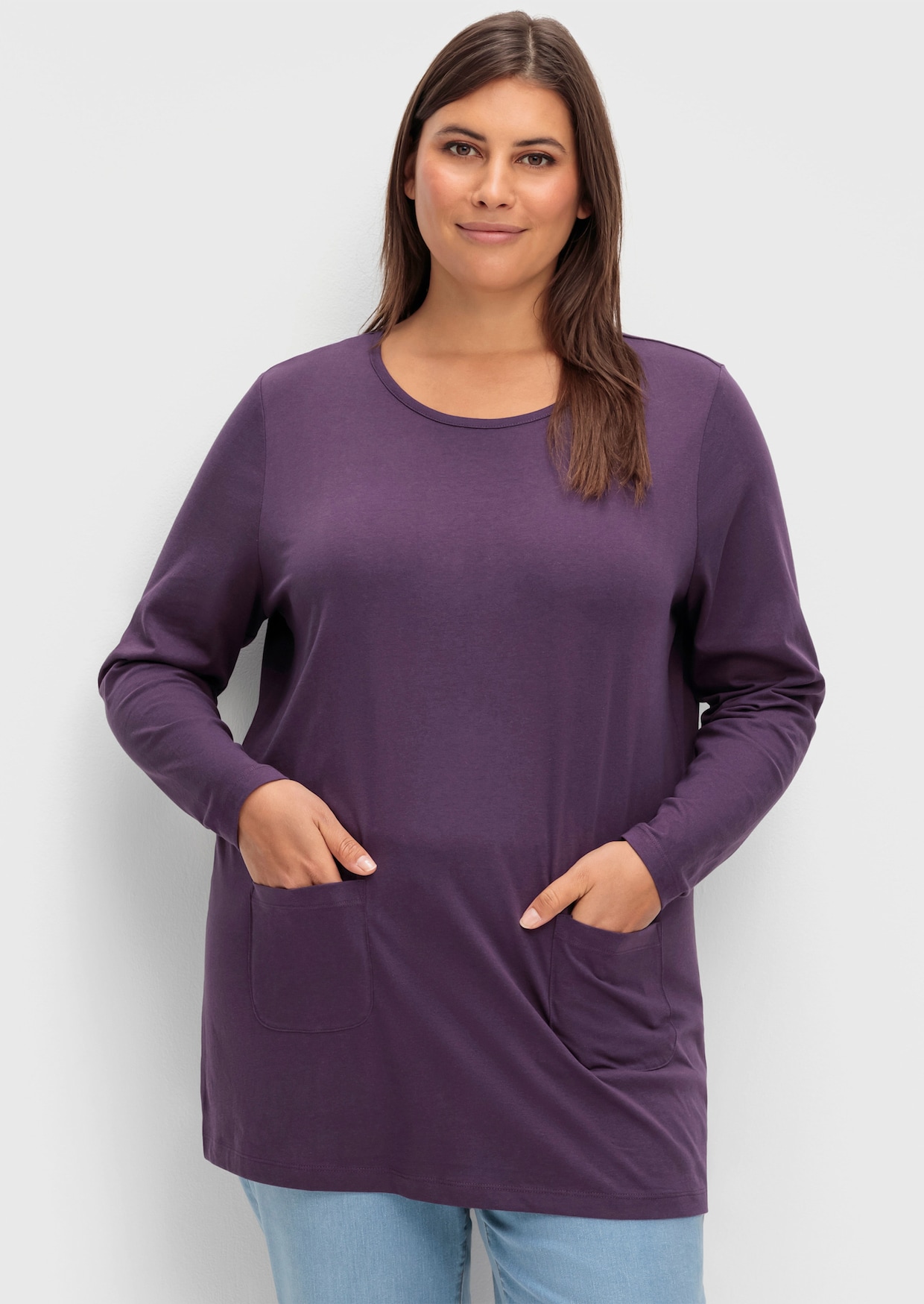 Longshirt mit aufgesetzten Taschen - pflaume