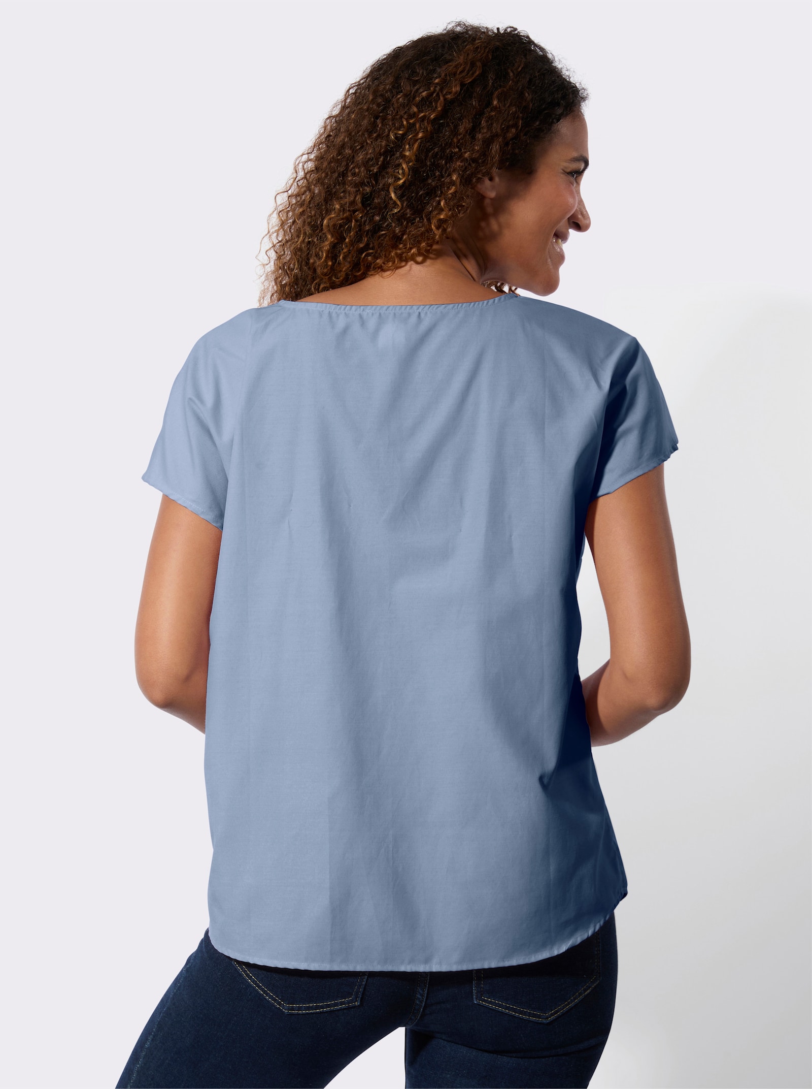 Baumwollbluse mit überschnittenen Schultern - bleu