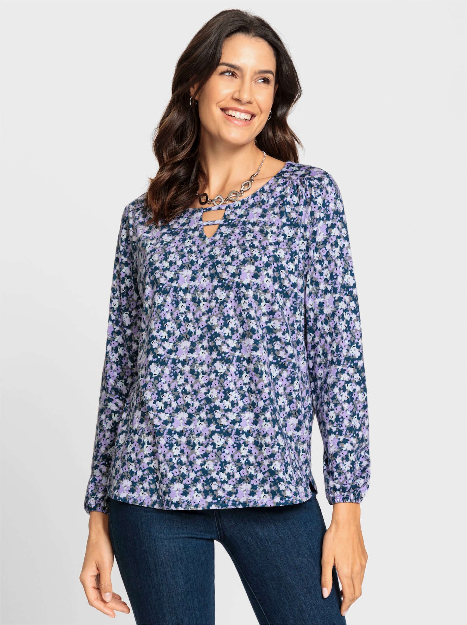 Print-Shirt mit Raffung - flieder-lavendel-bedruckt