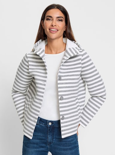 heine Sweatjacke im Neopren-Look - steingrau-ecru-geringelt