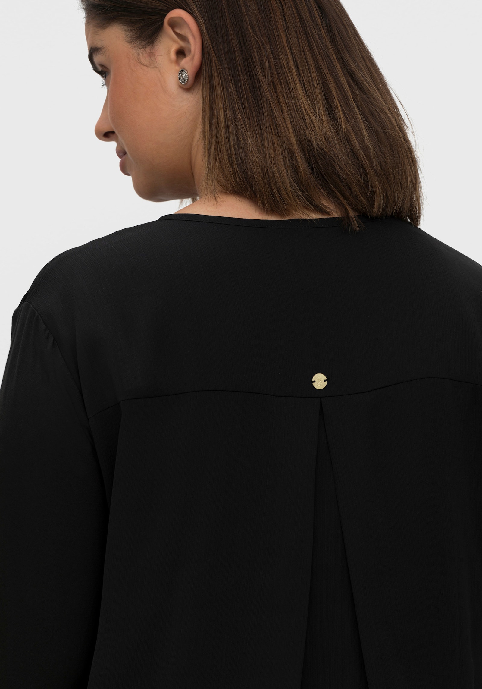 sheego Tunika mit tiefem V-Schlitz - schwarz