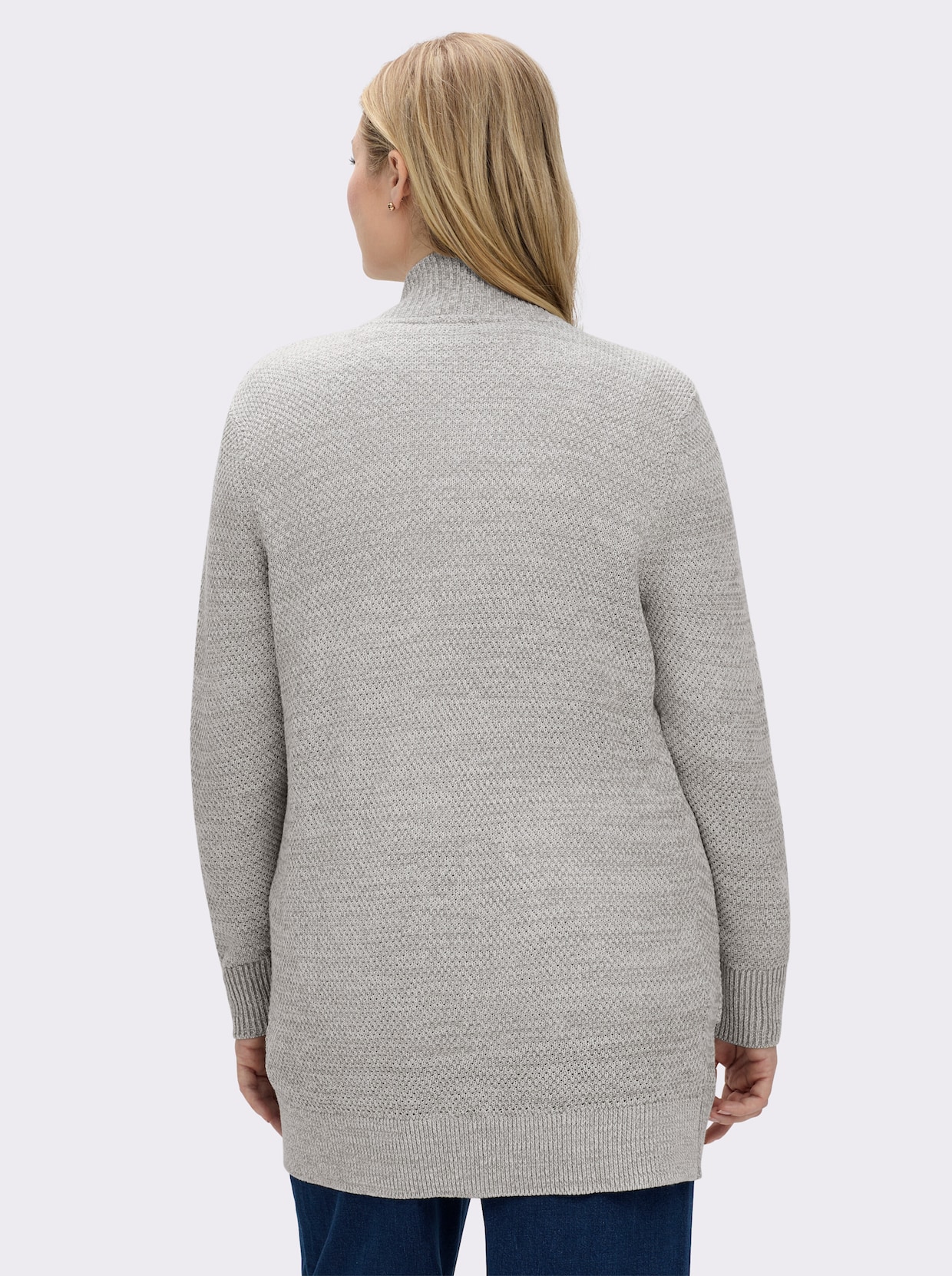 Longstrickjacke - steingrau-meliert