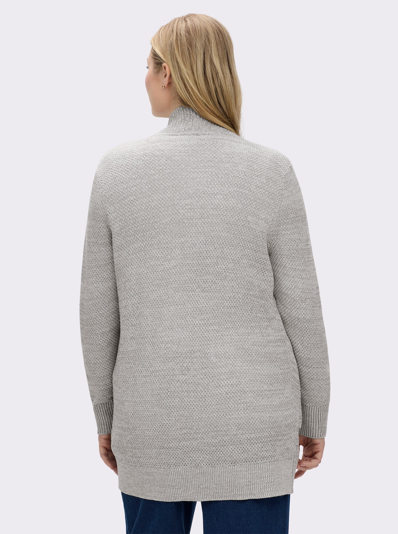 Longstrickjacke mit Struktur-Muster - steingrau-meliert