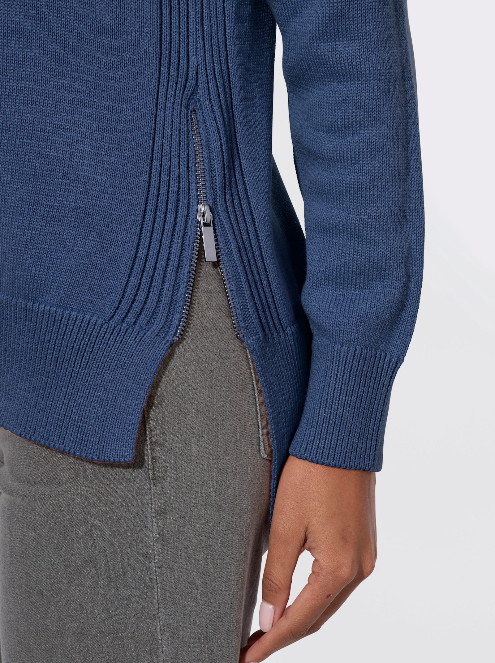  Langarm-Pullover mit Tunnelzug am Kragen - jeansblau
