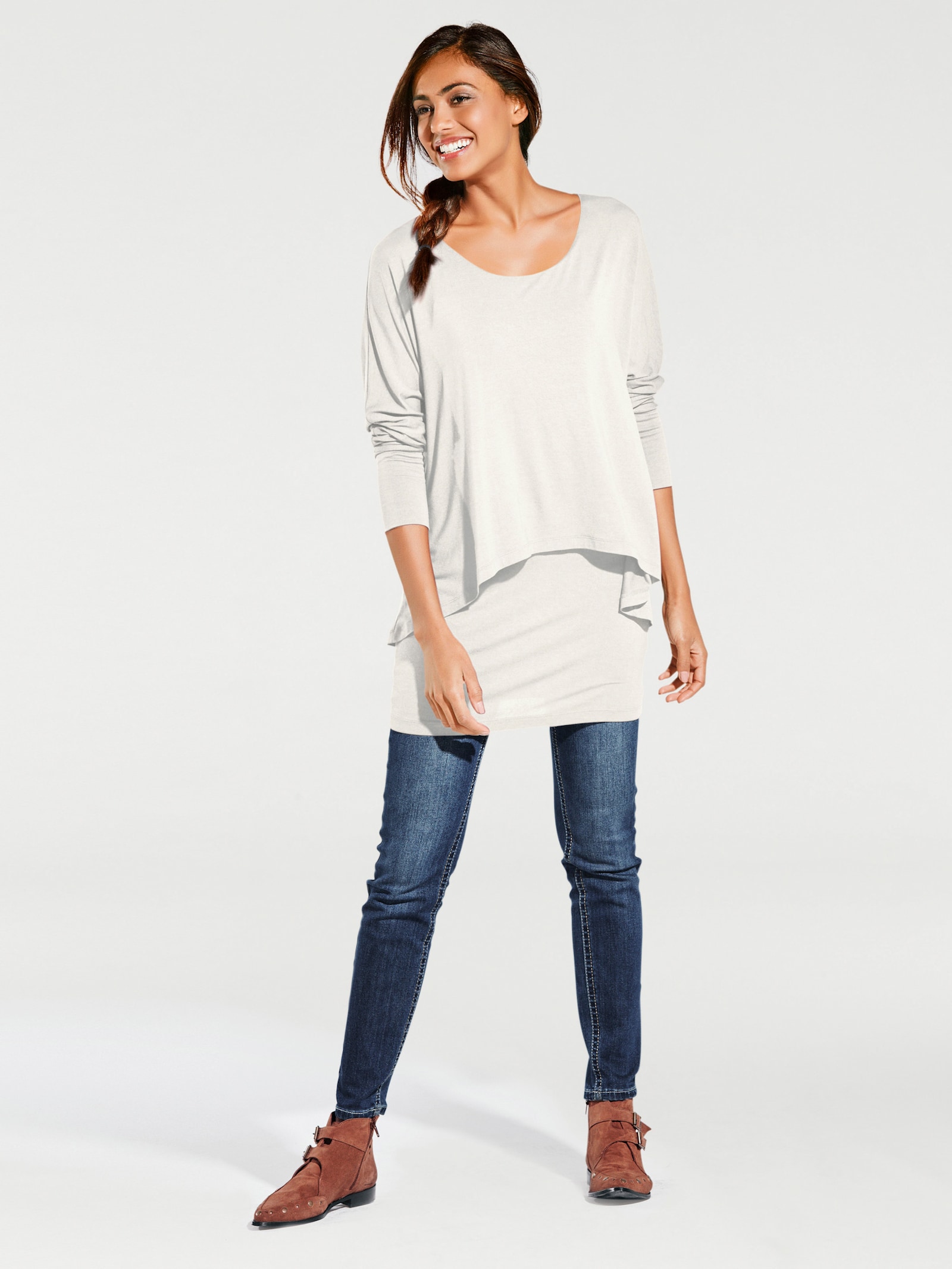 heine Rundhalsshirt mit Fledermaus-Ärmeln - ecru