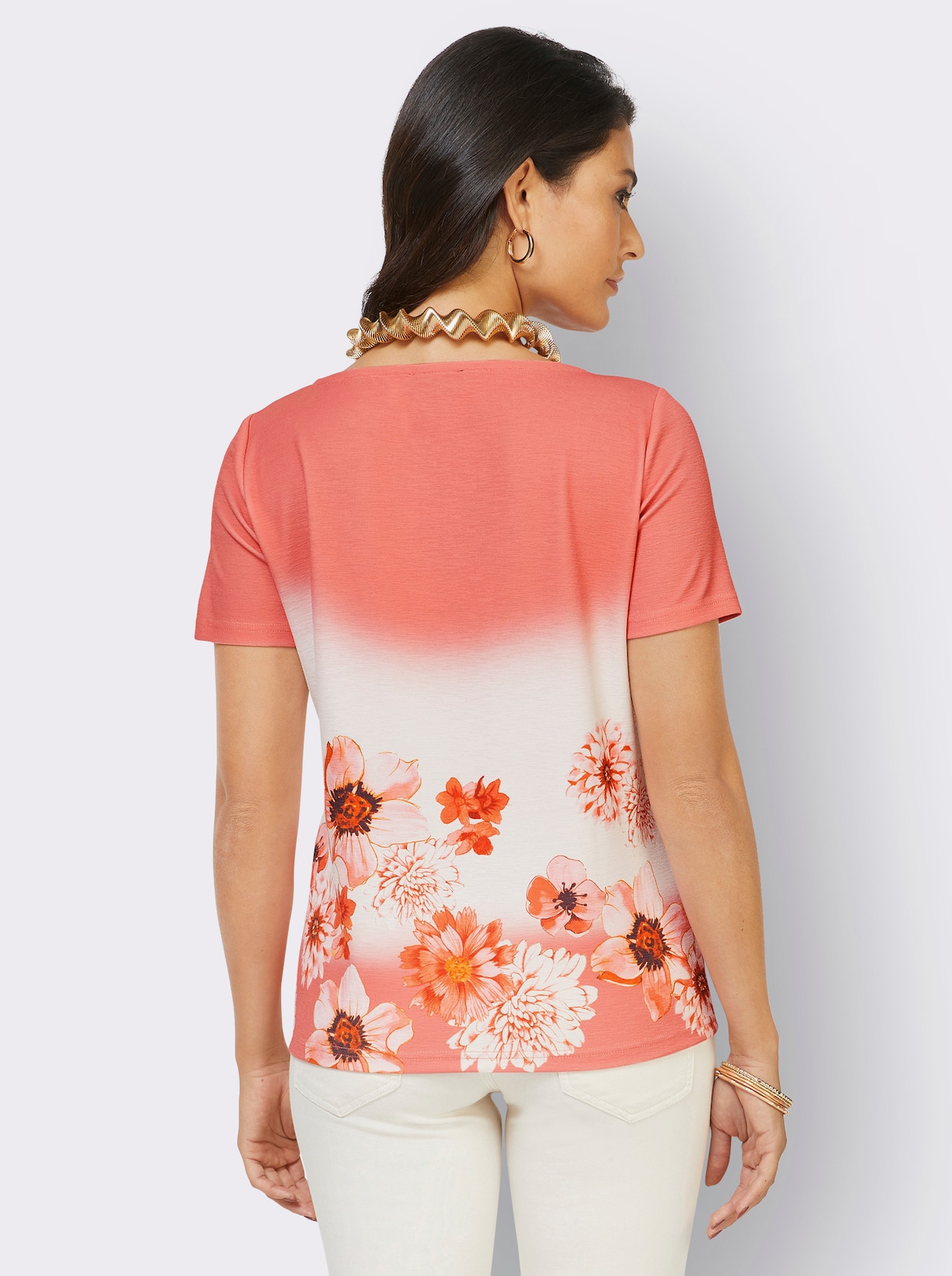 Print-Shirt - ecru-koralle-bedruckt
