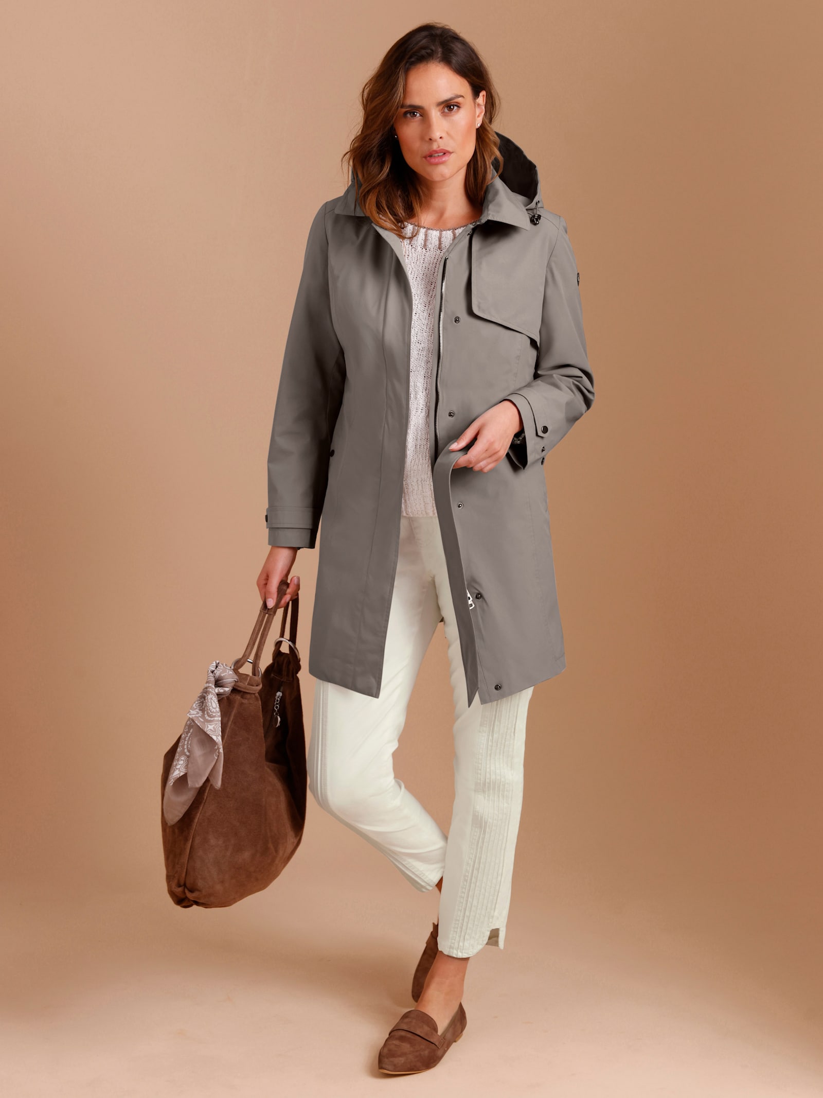CREATION L PREMIUM Regenjacke mit Reflektor-Details - taupe