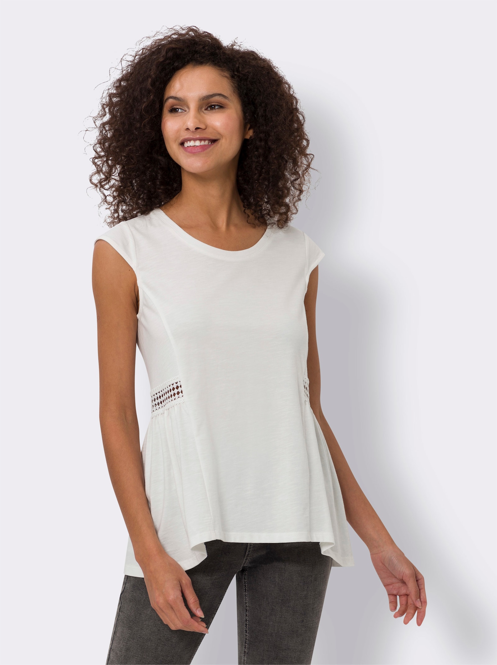 heine Longshirt mit Spitzen-Einsatz - ecru