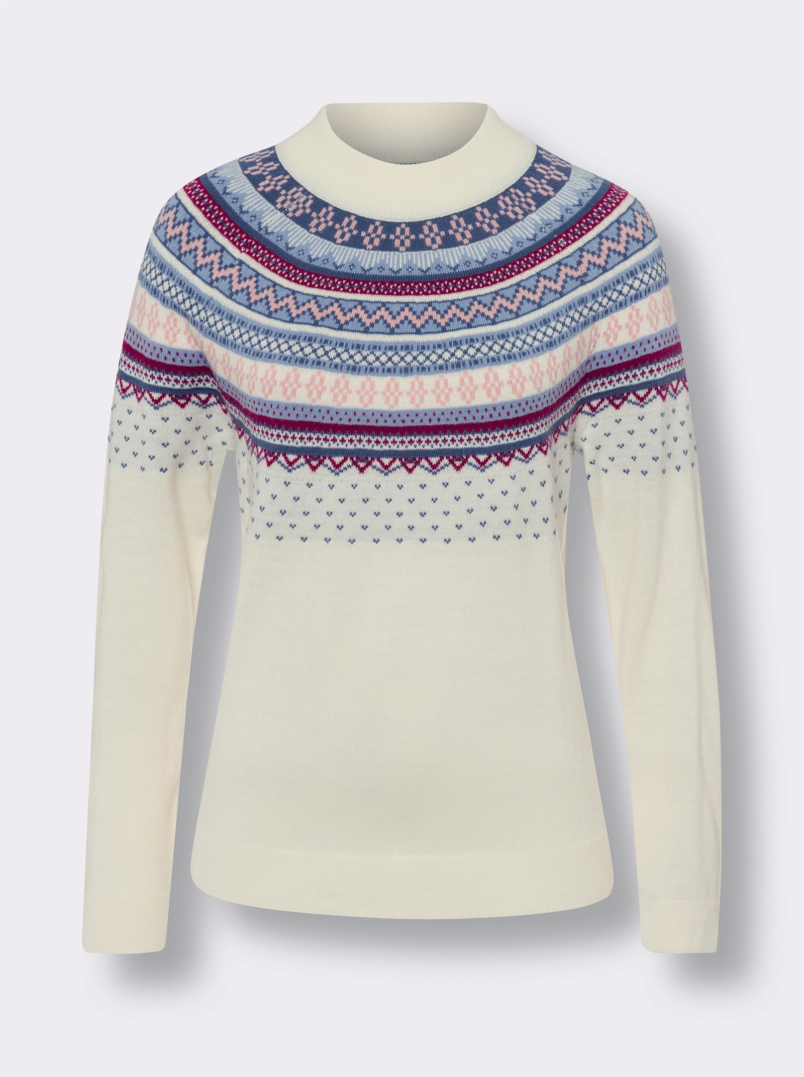 Norwegerpullover mit Stehkragen - champagner-malve-gemustert