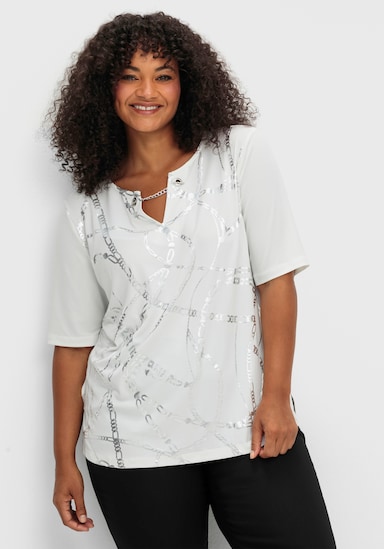 Print-Shirt mit Seitenschlitzen - ecru