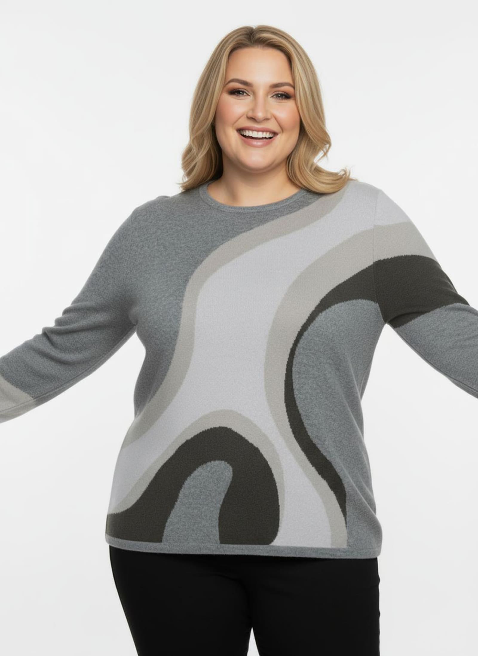 Strickpullover in Jacquard-Strick - graphit-grau-gemustert