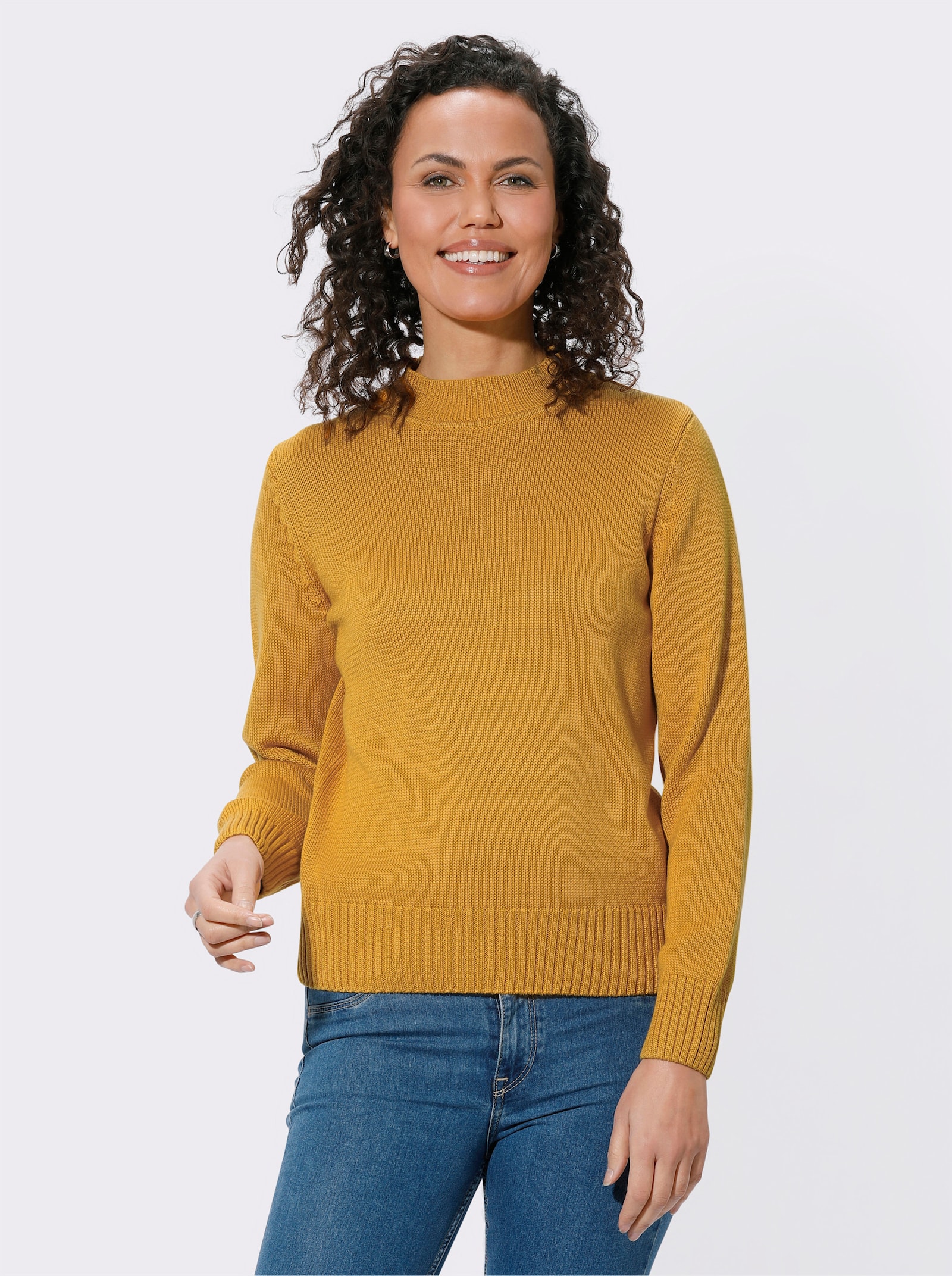 Pull à col montant en coton - jaune maïs
