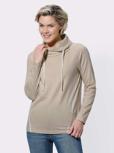 Sweatshirt mit überlappendem Rollkragen - sand