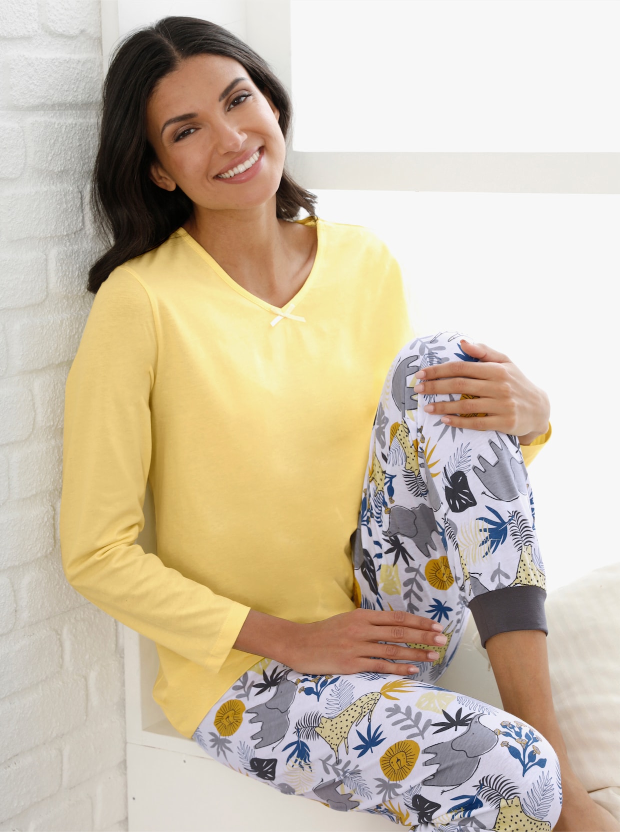 Pyjama-Broek - ecru/citroen bedrukt
