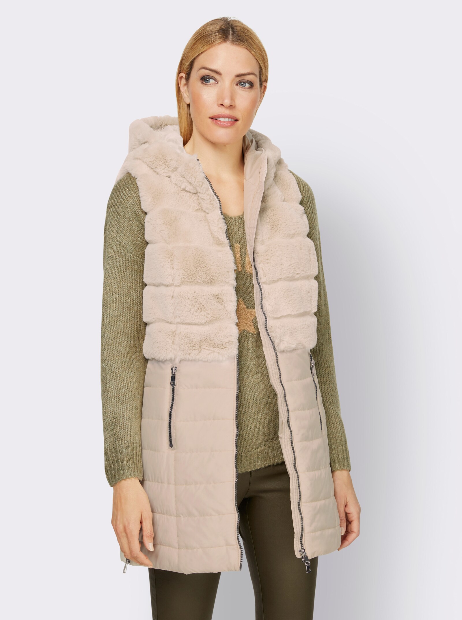 heine Steppweste mit Reißverschluss-Taschen - sand